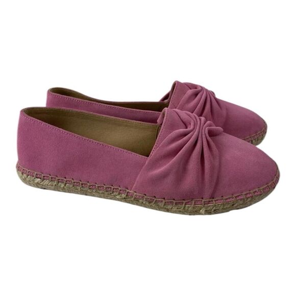 Talbots Women's Suede Espadrilles Slipon Flats Bow Detail Barbie Pink Size 7 - Picture 2 of 6